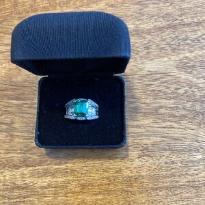 925 Sterling Silver with Cubic Zirconia stones & Green Emerald Like Gemstone